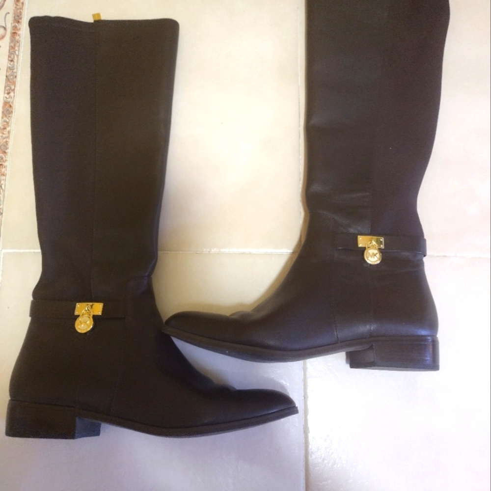 MICHAEL KORS BOOTS. HAMILTON TALL BOOT. LEATHER. SIZE 10 M. DK CHOCOLATE